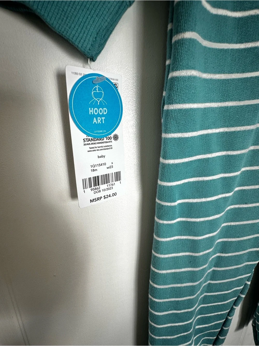 Carter's Teal and White Striped Hooded One-Piece Footie